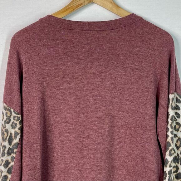 NWT First Love Brushed Fleece Leopard Patchwork Long Sleeve (Burgundy) - Large - Picture 4 of 9